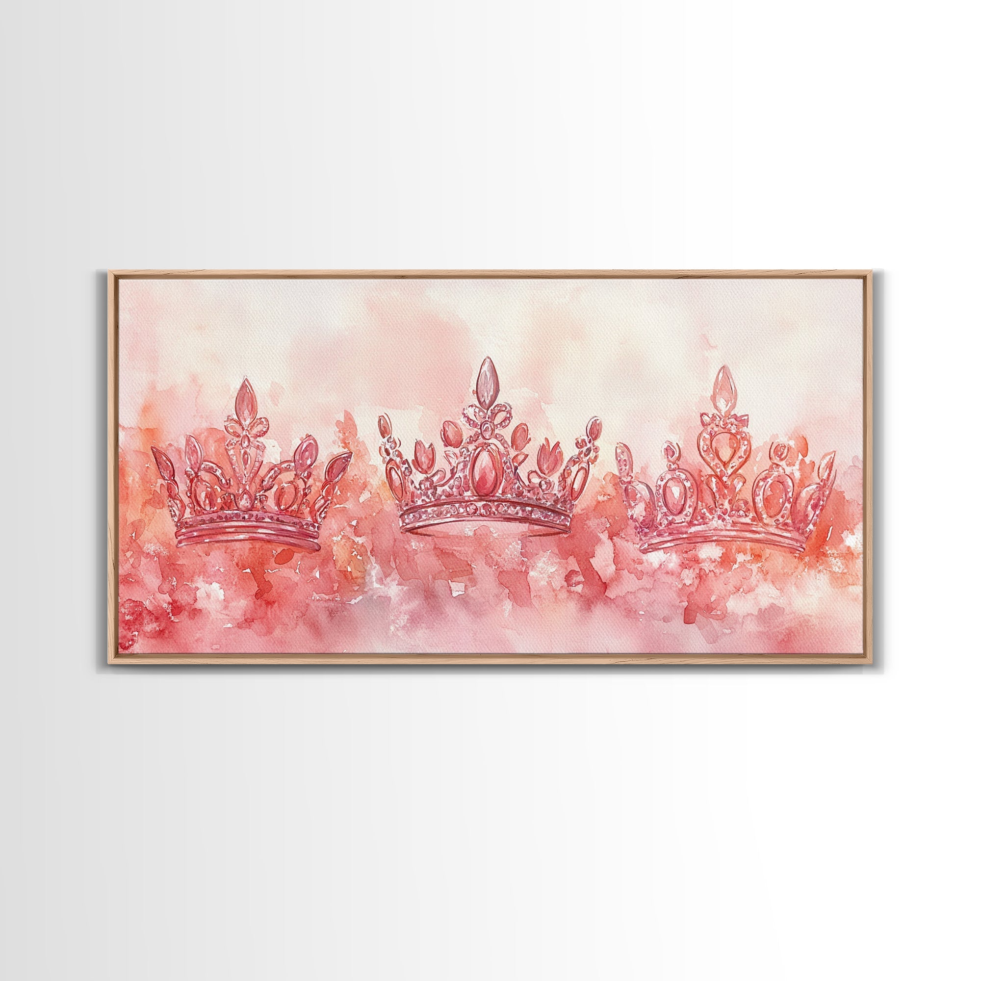 Crown Art Framed Canvas Print Light Pink Wall Art Glam Royal Decor Feminine Gift Idea Elegant Cottagecore Living Room Aesthetic Accent