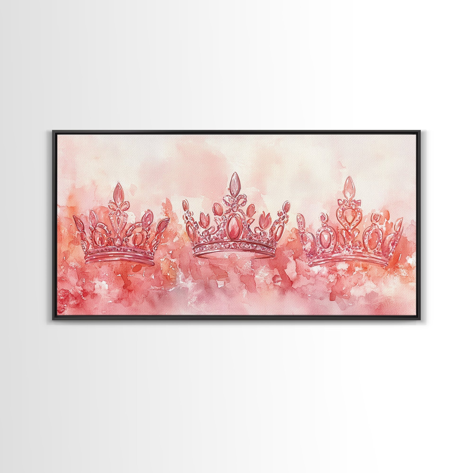 Crown Art Framed Canvas Print Light Pink Wall Art Glam Royal Decor Feminine Gift Idea Elegant Cottagecore Living Room Aesthetic Accent