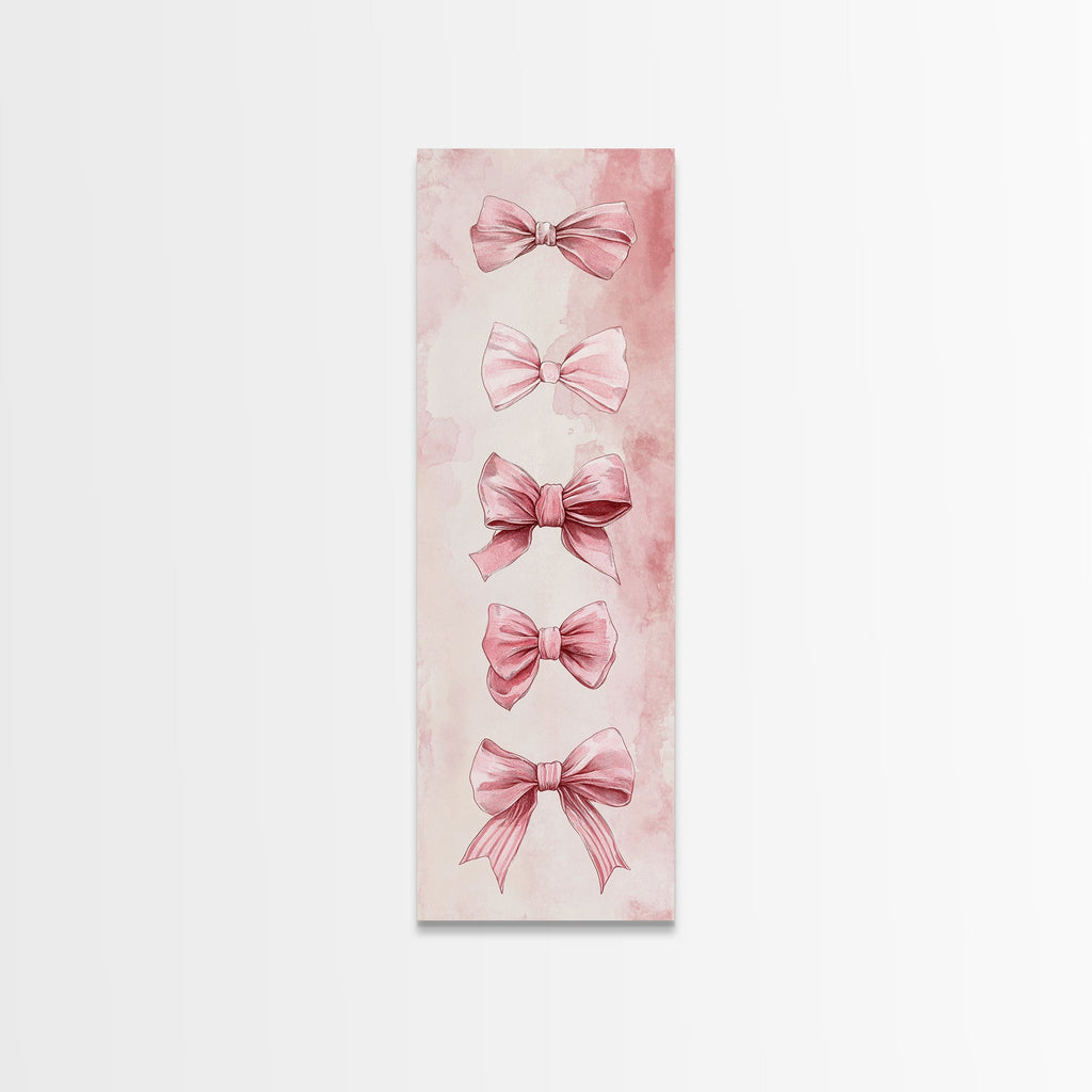 Bow Illustration Canvas Print Pink Whimsical Art Light Abstract Wall Art Vertical Art Feminine Gift Idea Bedroom Rustic Dorm Decor