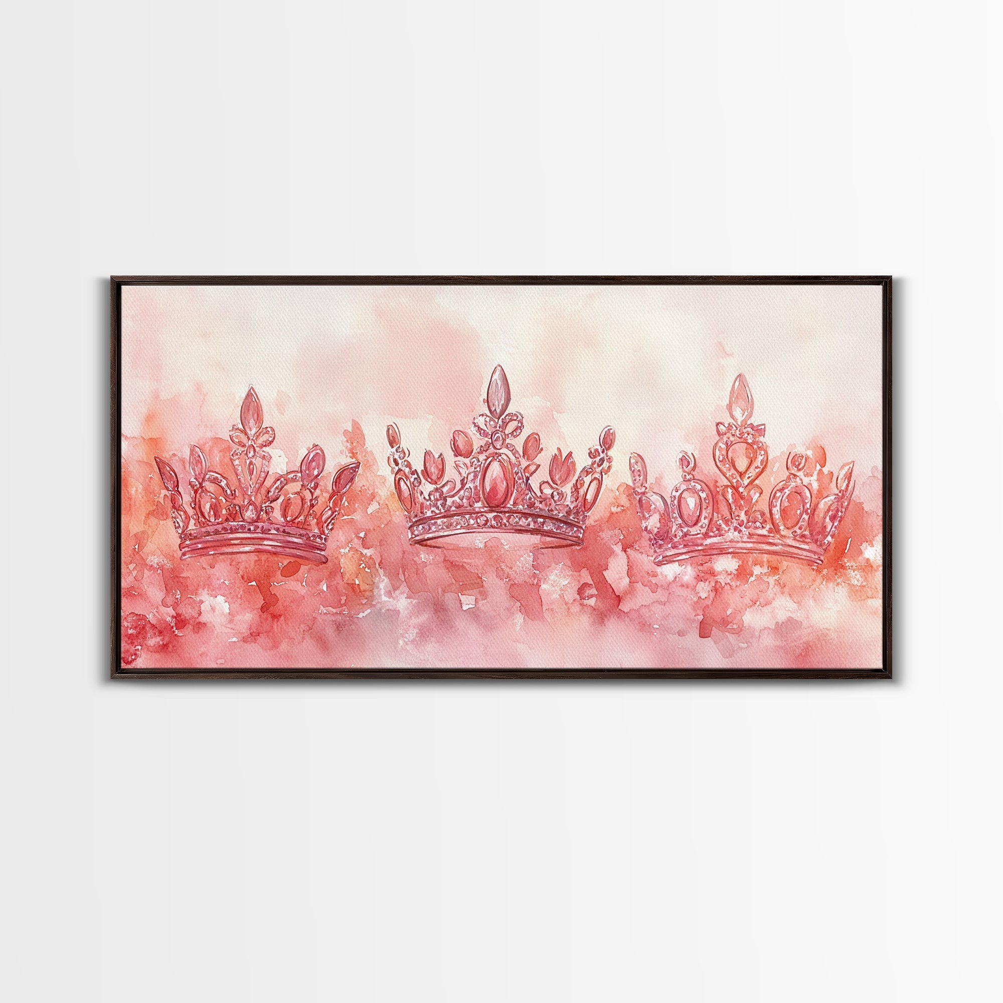 Crown Art Framed Canvas Print Light Pink Wall Art Glam Royal Decor Feminine Gift Idea Elegant Cottagecore Living Room Aesthetic Accent