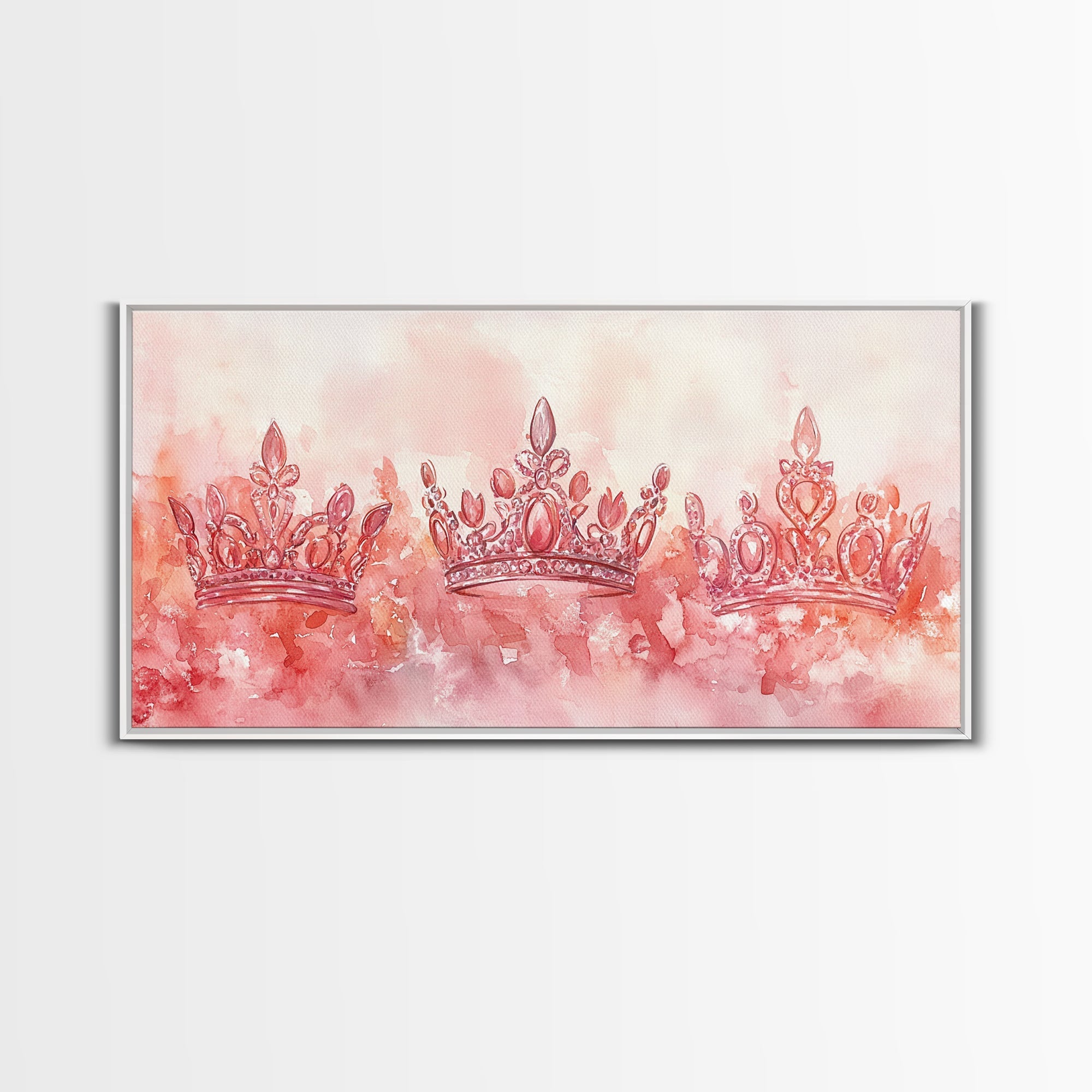 Crown Art Framed Canvas Print Light Pink Wall Art Glam Royal Decor Feminine Gift Idea Elegant Cottagecore Living Room Aesthetic Accent