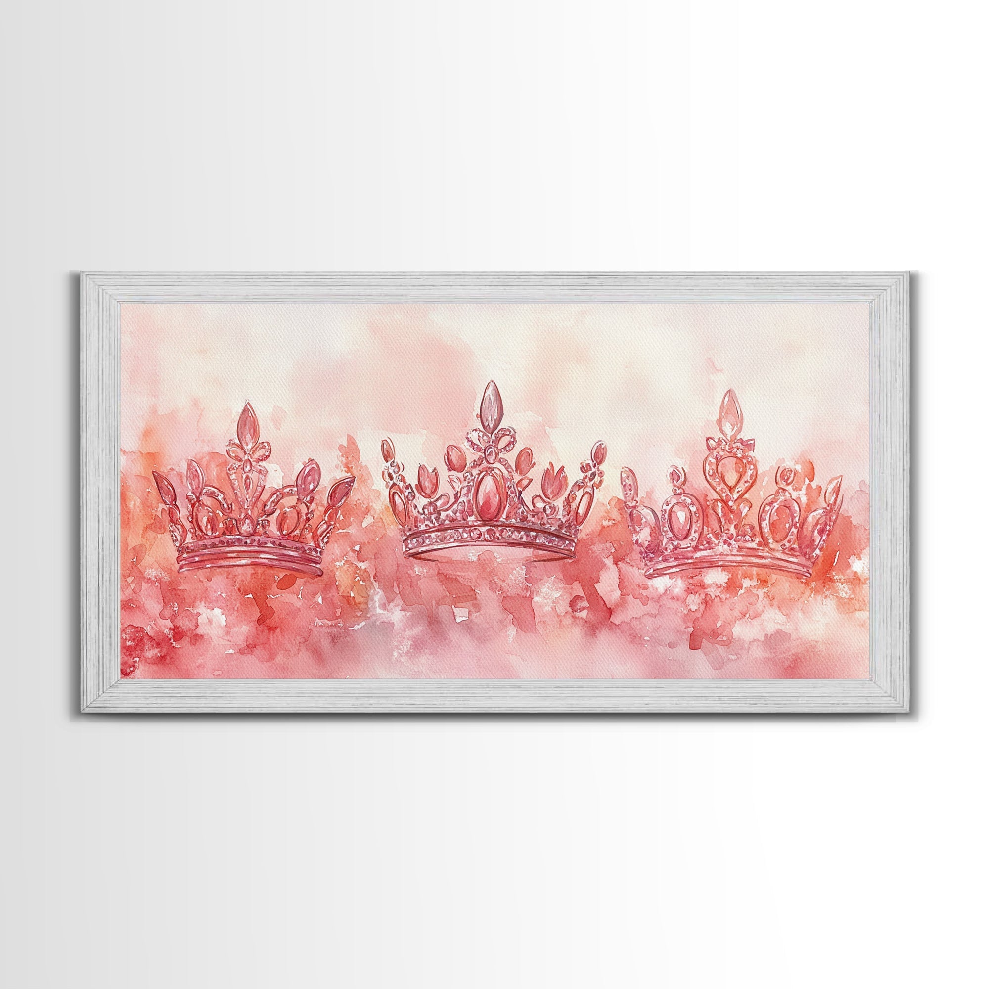 Crown Art Framed Canvas Print Light Pink Wall Art Glam Royal Decor Feminine Gift Idea Elegant Cottagecore Living Room Aesthetic Accent