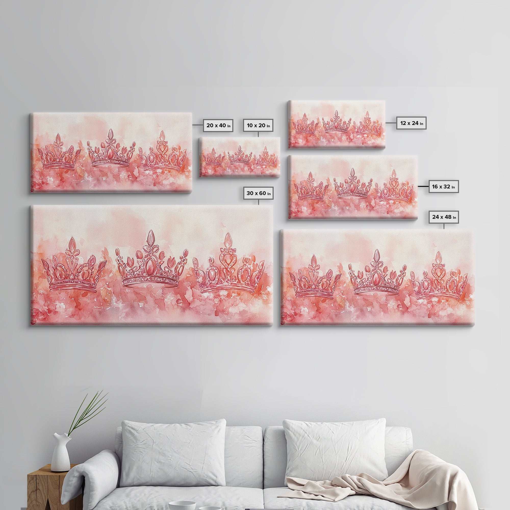 Crown Art Framed Canvas Print Light Pink Wall Art Glam Royal Decor Feminine Gift Idea Elegant Cottagecore Living Room Aesthetic Accent