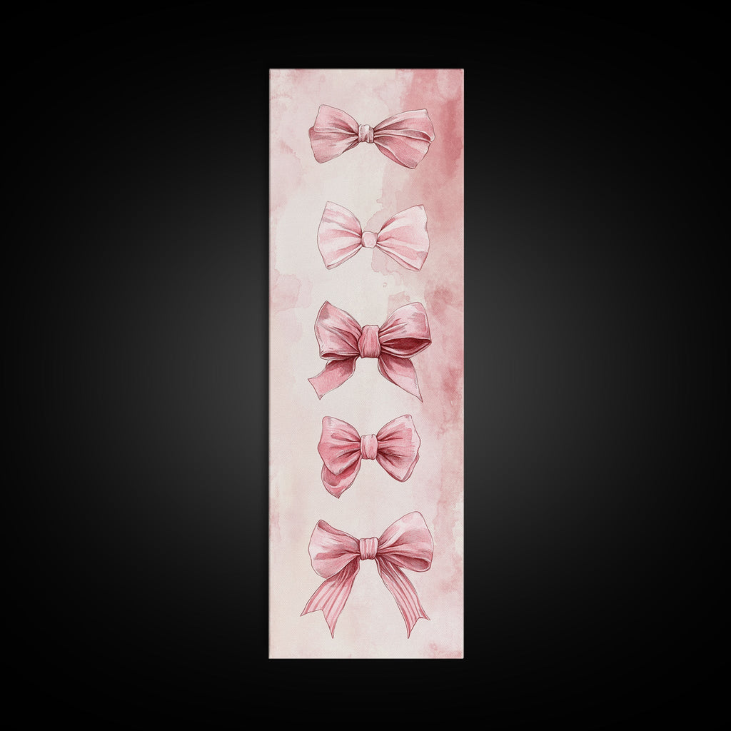 Bow Illustration Canvas Print Pink Whimsical Art Light Abstract Wall Art Vertical Art Feminine Gift Idea Bedroom Rustic Dorm Decor