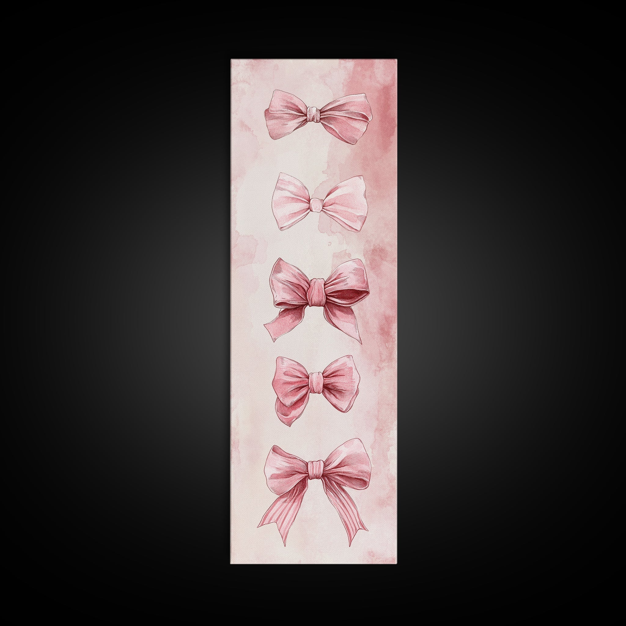 Bow Illustration Canvas Print Pink Whimsical Art Light Abstract Wall Art Vertical Art Feminine Gift Idea Bedroom Rustic Dorm Decor