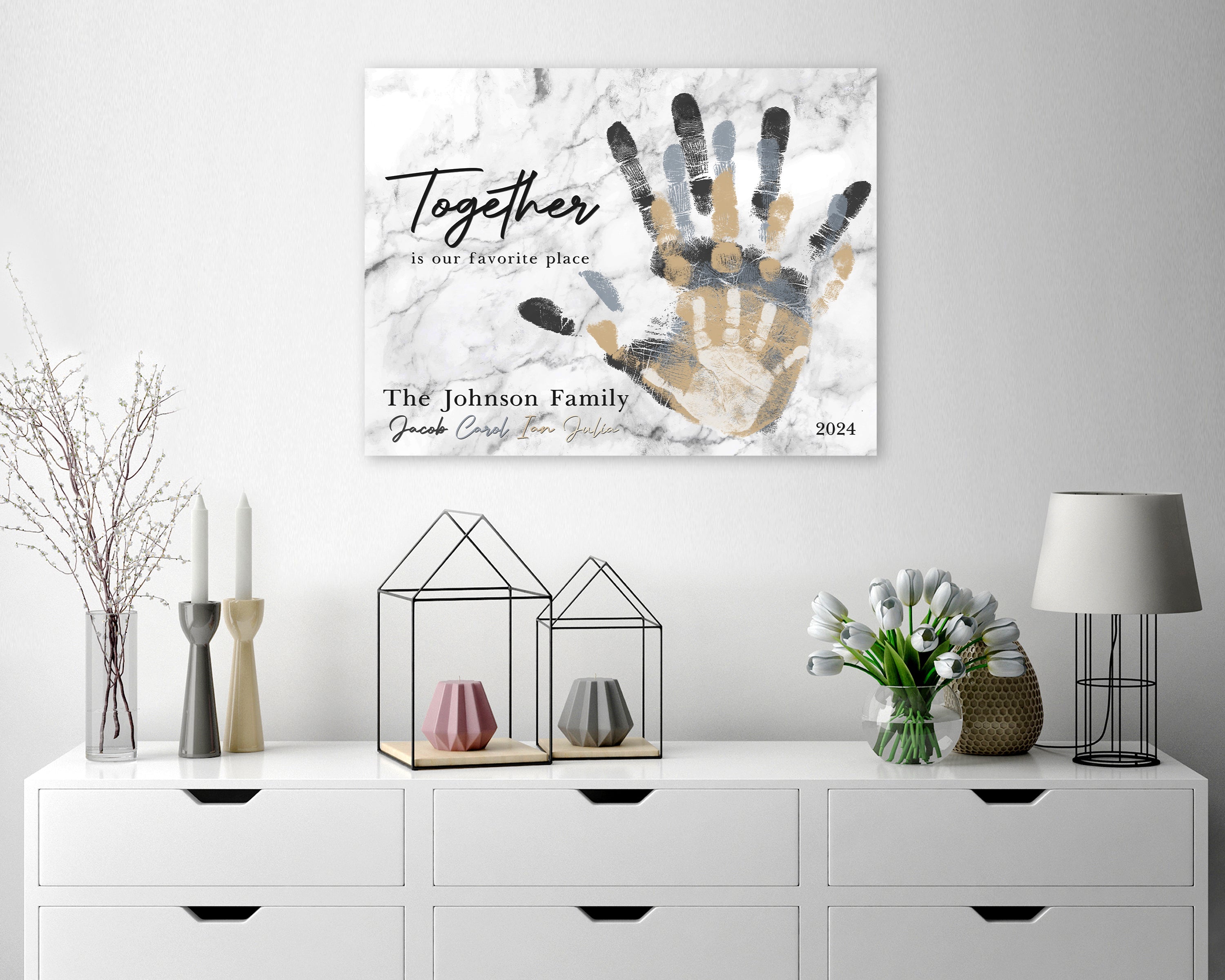 Family Handprint Canvas: Together Is Our Favorite Place Wall Art