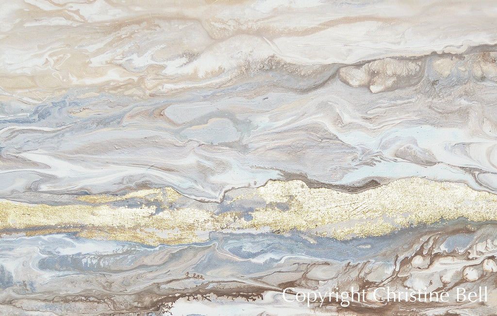 "Ingrained in My Soul" GICLÉE PRINT FRAMED CANVAS Art Abstract Painting Neutral White Beige Gold Leaf Marbled Coastal